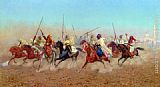Giulio Rosati Famous Paintings - Charging Horsemen Outside the Northern Cemetery